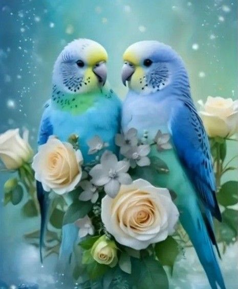 新品ダイヤモンドアート30×40二羽のインコ 青い鳥 小鳥と薔薇 作成キット