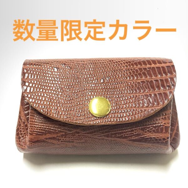 ハンドメイド レザークラフト 本革(牛革) アコーディオン財布 (コインケース・小銭入れ・小物入れ) ブラウン リザード トカゲ柄