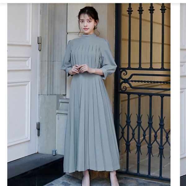 早い者勝ち 新品タグ付き ロング パーティー お呼ばれ flolia フロリア バックリボンプリーツロング結婚式ワンピースドレス