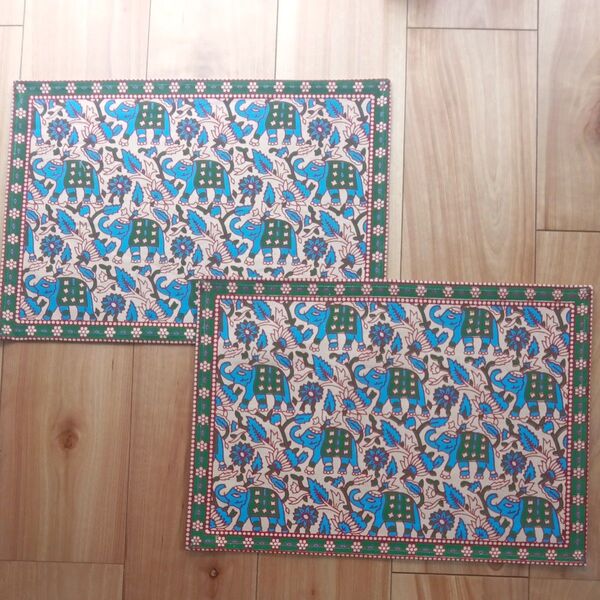 新品 インド綿cotton100% エスニック ランチョンマット 2枚セット ⑥