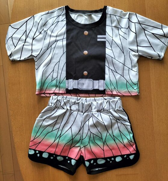 胡蝶しのぶ 胡蝶カナエ コスプレ 鬼滅の刃 上下セット ルームウェア 半袖Tシャツ 半ズボン 110 120 鬼滅の刃映画