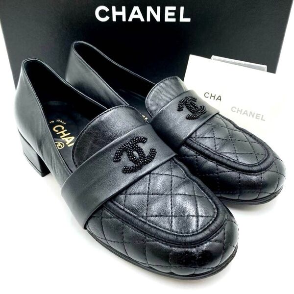 CHANEL シャネル ローファー マトラッセ ビーズ ココマークブラックレザー 黒 革靴 シューズ イタリア製