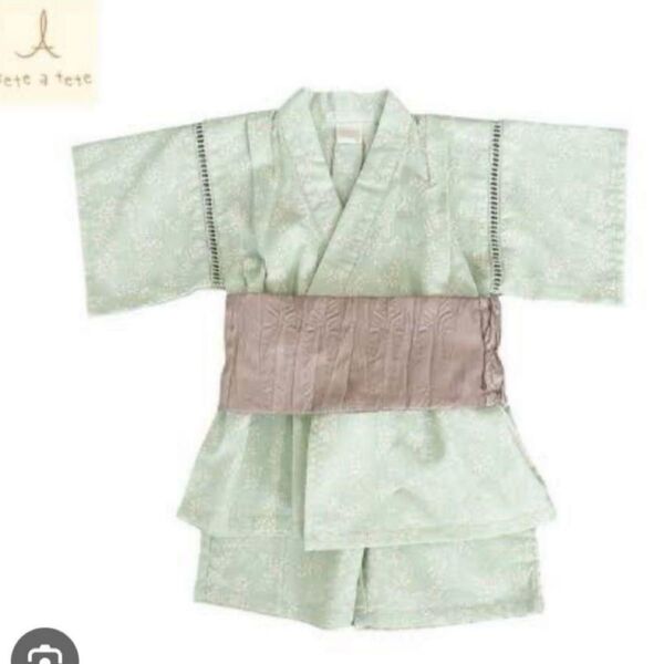 新品 テータテート 甚平 女の子 帯付き グリーン 花柄 夏祭り 100サイズ