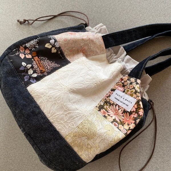 パッチワーク巾着トートバッグ(ハンドメイド)