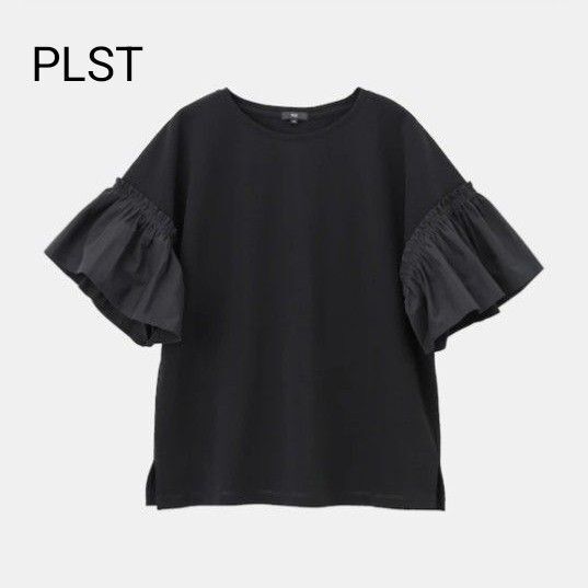 美品 プラステ フリルスリーブドッキングTシャツ 接触冷感 吸汗速乾 抗菌防臭