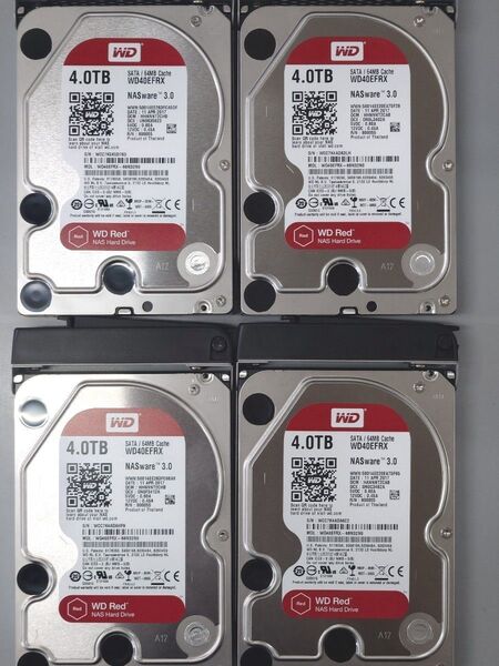 【4枚セット】Western Digital Red 4TB WD40EFRX SATA HDD【55416h】