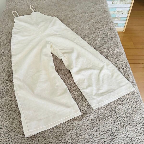 サロペット ◆レトロガール◆ イージーワイド【F】パンツ クリーム リネン コットン混