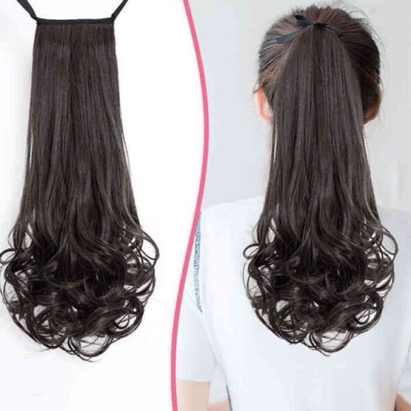 ウィッグ ポニーテール つけ毛 カール かつら ロングカール 自然 ブラウン リボン ヘアアクセサリー付