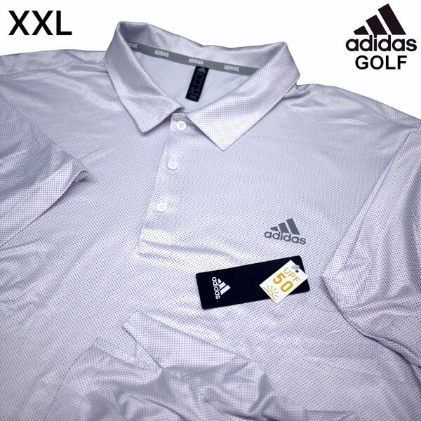 アディダスゴルフ ストレッチ UPF50 ポロシャツ 2XL ホワイト ドット柄 adidas GOLF