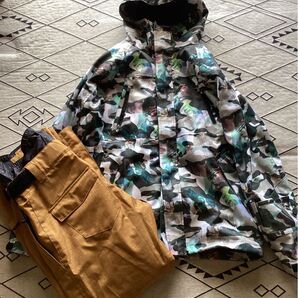 PONTAPES迷彩XキャメルメンズSスノボウェアスキーウェア