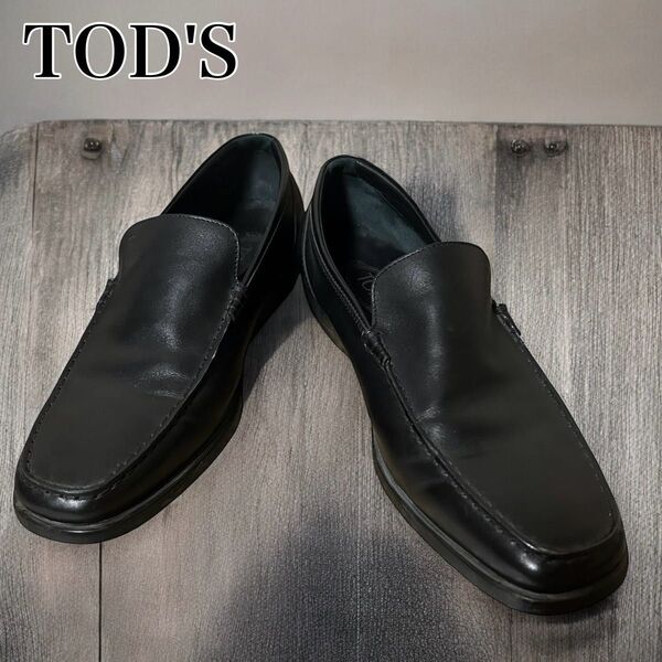 トッズ TOD'S 靴 ドライビングシューズ レザー 約27cm スリッポン 黒 ブラック メンズ