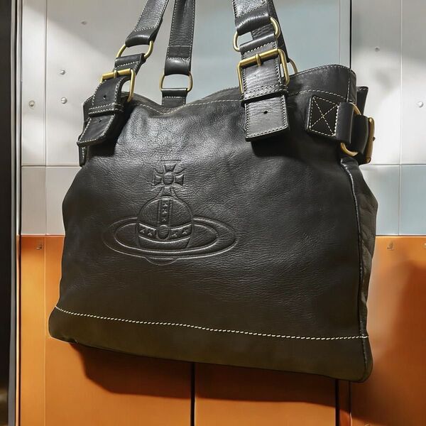 美品 ヴィヴィアンウエストウッド Vivienne Westwood トートバッグ アコード オーブ レザー ブラック 黒 ロゴ