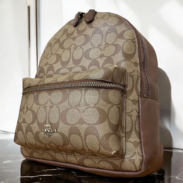 定番 コーチ COACH リュック シグネチャー バックパック デイパック ブラウン 茶 PVC レザー レディース 総柄