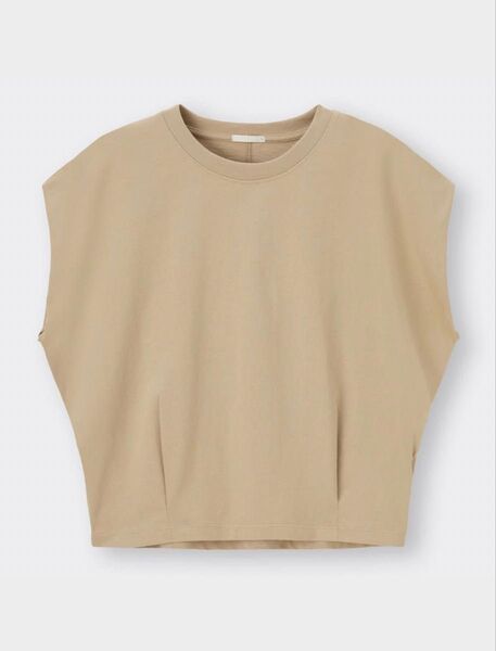 GU ウエストタックフレンチスリーブT ベージュ S tシャツ ノースリーブ トップス