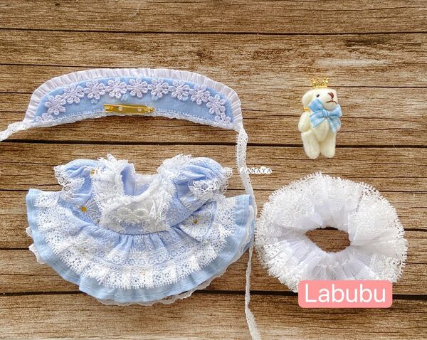JANAYA ハンドメイド labubuぬいぐるみ服 水色ワンピース 4点セット 翌日発送