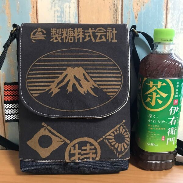 758 焦茶 中性 帆布 前掛け 酒屋 昭和レトロ ハンドメイド スマホポーチ