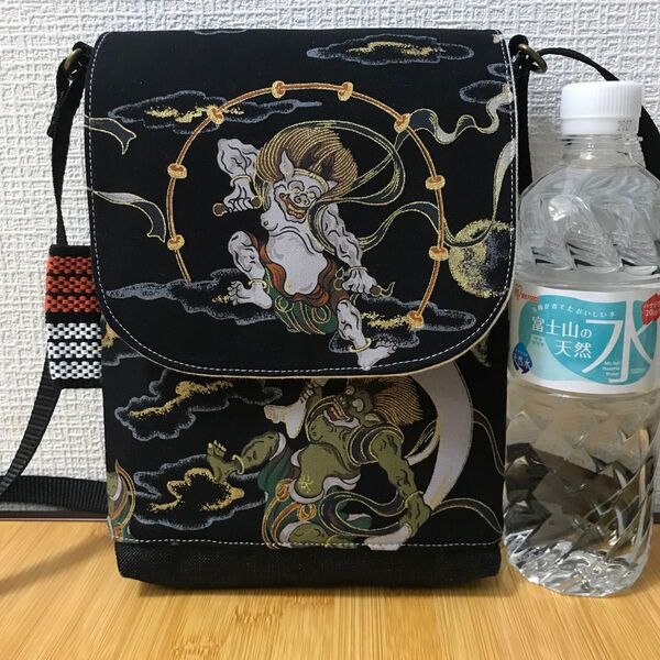 790 風神雷神 和柄 中性帆布 前掛け 昭和レトロ ハンドメイド スマホポーチ