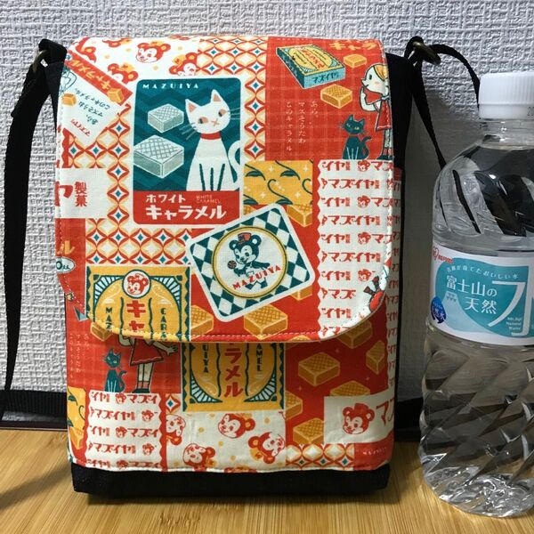 802 オレンジ 昭和レトロ 和柄 デニム 帆布 ハンドメイド スマホポーチ