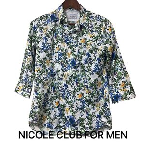 【美品】NICOLE CLUB FOR MEN 花柄七分袖シャツ 46M