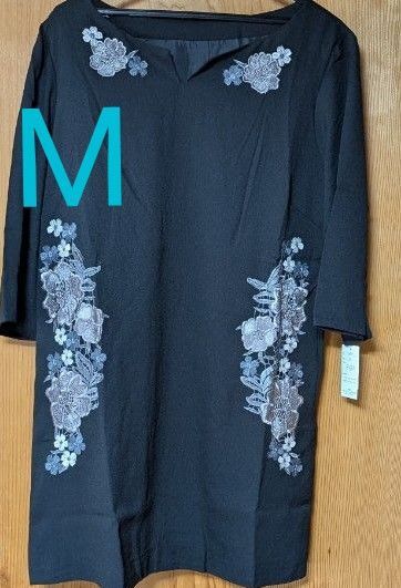 刺繍デザイン チュニック 黒系 M チュニック