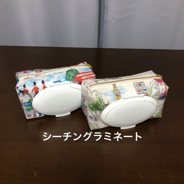 ハンドメイド ウェットティッシュポケットティッシュ携帯ポリ袋収納ポーチ2点セット(キャスキッドソン)