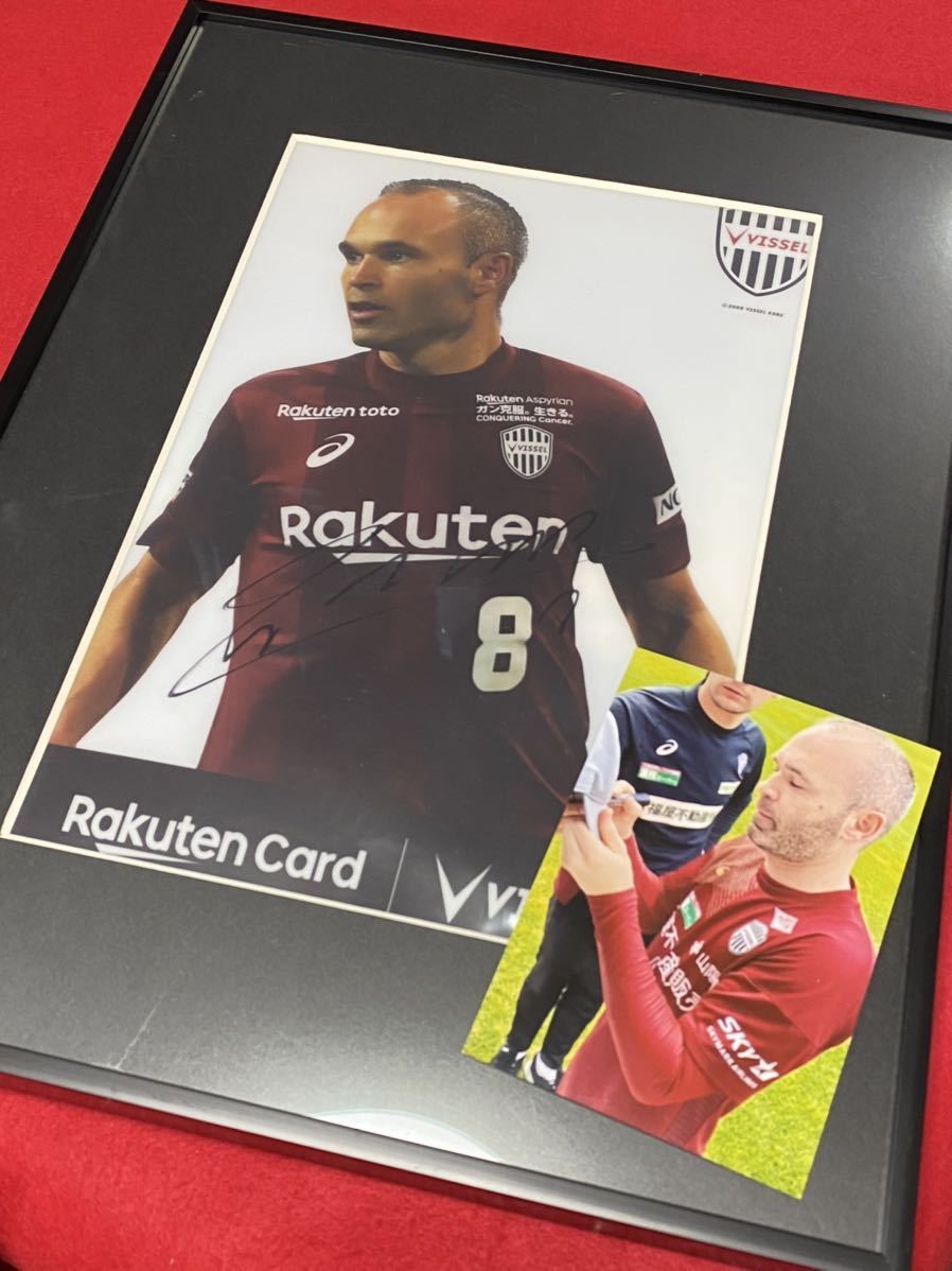 Vissel Kobe 8 Iniesta прозрачный файл с автографом не продается, предмет высокого качества в рамке (с оригинальной фотографией), футбольный, Сувенир, Сопутствующие товары, знак