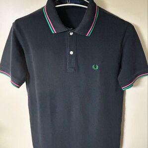 【FRED PERRY】フレッドペリー月桂樹 刺繍ロゴ リブライン 半袖 カノコポロシャツ黒L ヒットユニオン株式会社