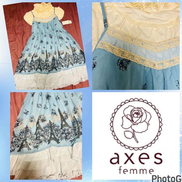 アクシーズファム★新品タグ付き★シフォン★エッフェル塔パネル柄★ワンピース axes femme
