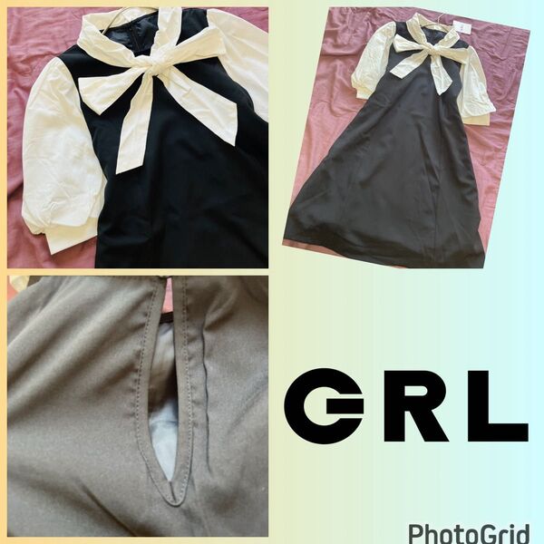 グレイル★GRL★新品タグ付き★でかリボン★重ね着風ワンピース★レイヤード風
