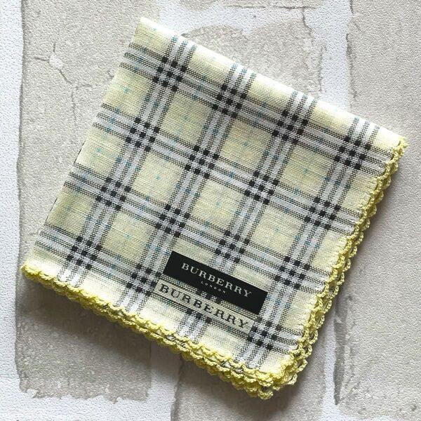 ■未使用■バーバリー ハンカチ ノバチェック ロゴ レース リネンコットン BURBERRY