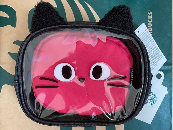 スターバックス ハロウィン2023ファーポーチinクリアポーチセット スタバ 黒猫 ポーチ 小物入れ