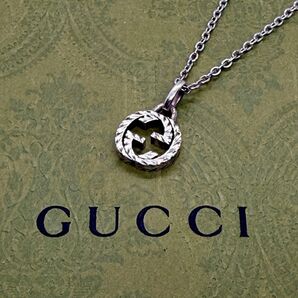 【美品 社外チェーン】GUCCI アラベスク インターロッキング GG 燻 ネックレス グッチ ペンダント