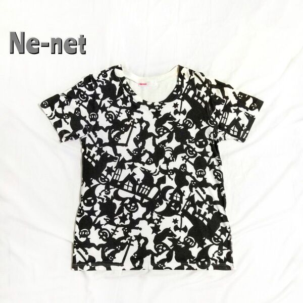 【Ne-net ネネット】可愛いおばけ柄Tシャツ ハロウィン柄 白T トップス 半袖Tシャツ M