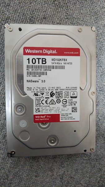 HDD WD red pro 3.5インチ 10tb 7200rpm 中古 nas用