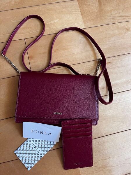 フルラ FURLA 2way レザー ミニバッグ ダークチェリー 極美品 ショルダーバッグ ハンドバッグ