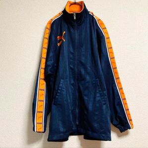 PUMA プーマ メンズ ジャージ 廃盤 日本製 プージャー ヒットユニオン M ビッグロゴ ストライプ ネイビー オレンジ