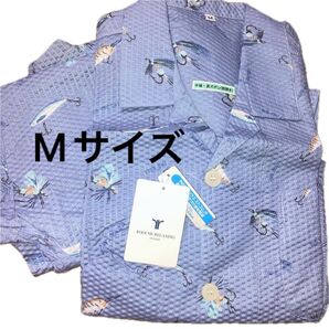 ROOCHE RELAXING メンズ パジャマ Mサイズ ブルー 半袖 長袖ズボン