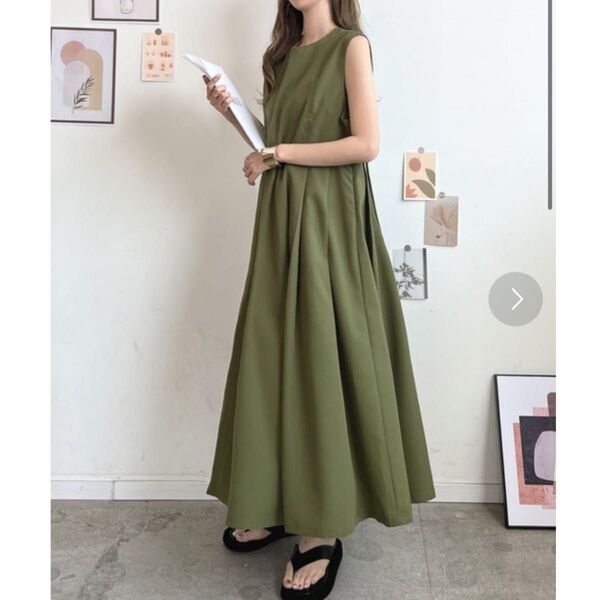 Futier Land カーキ ロングワンピース マキシワンピース ノースリーブワンピース ワンピース