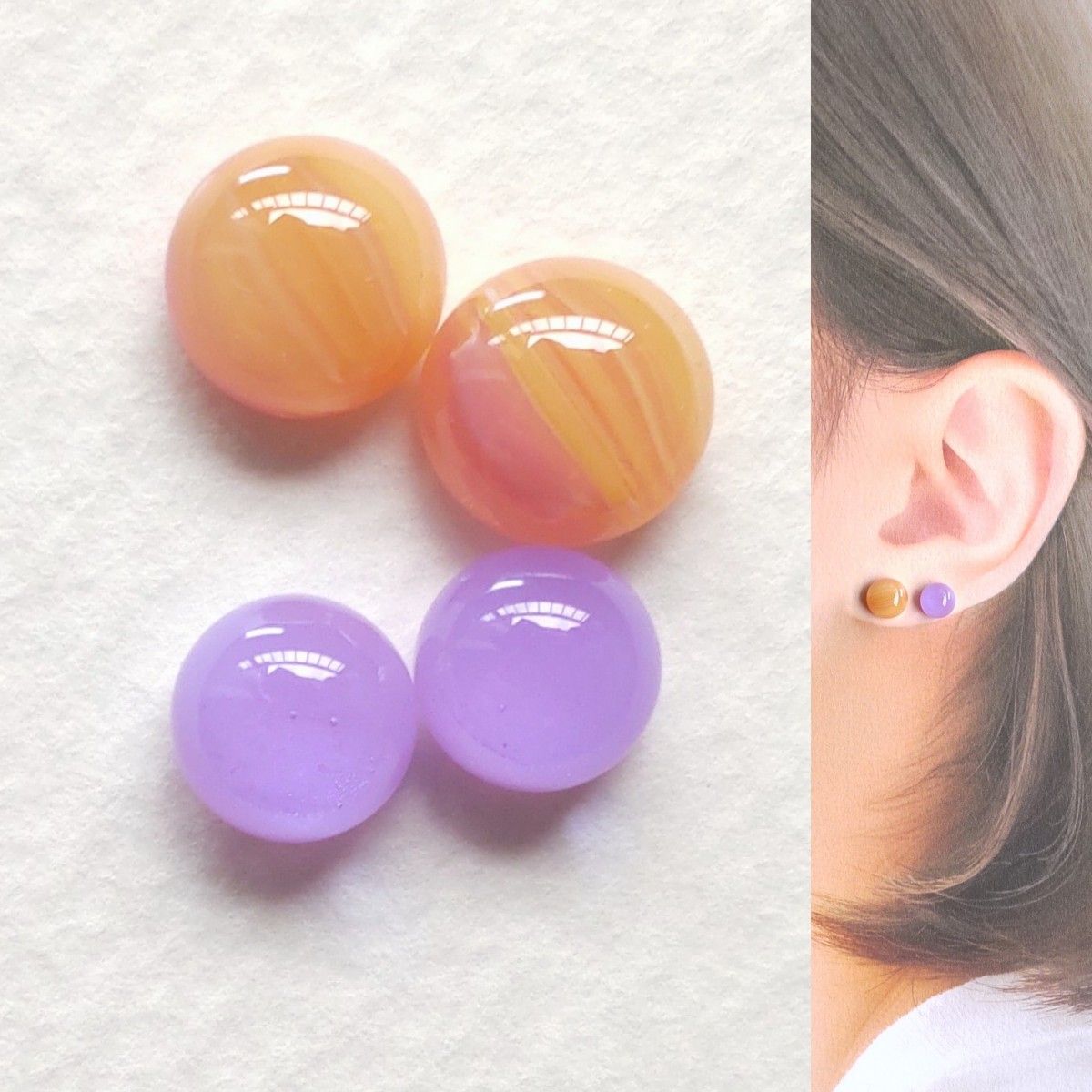 【21G/18G/16G】サージカルステンレスピアス イヤリング ボディピアス ガラスナギット2ペア No.672