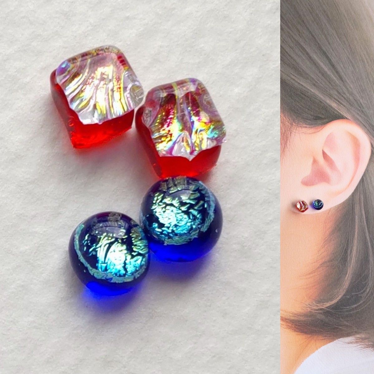 【21G/18G/16G】サージカルステンレスピアス イヤリング ボディピアス ガラスナギット2ペア No.674