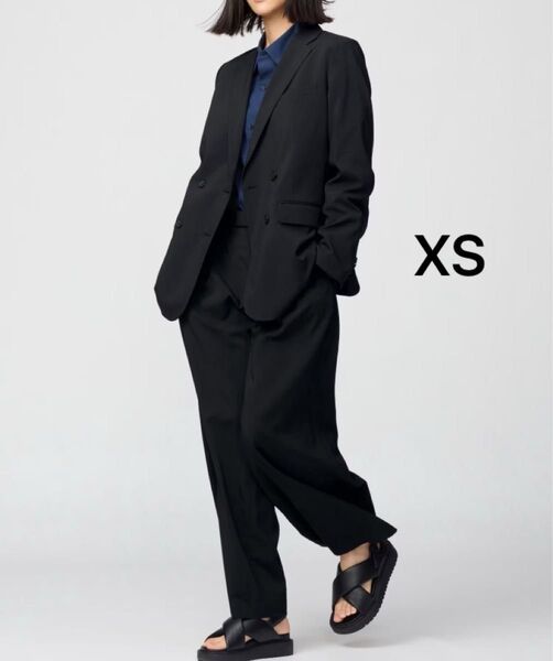 【美品】ユニクロ UNIQLO C 感動ダブルジャケット リラックスフィット ブラック XS
