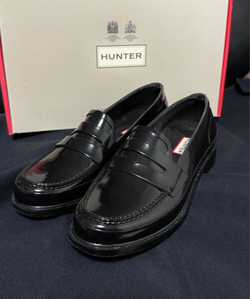 HUNTER ブラック ペニー ローファー ハンター レインシューズ レディース 台風 大雨