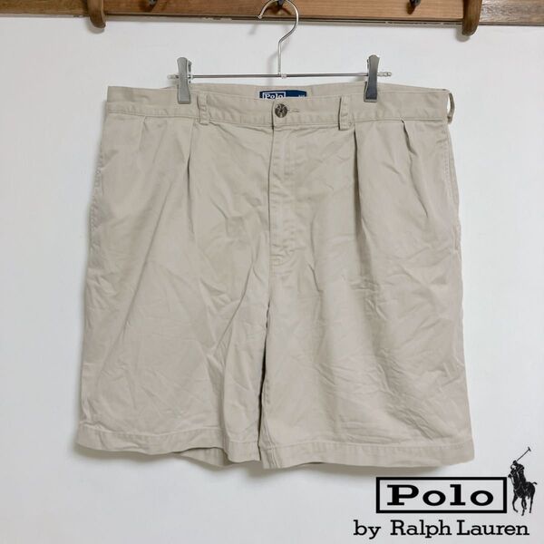 90's ラルフローレン タイラーショーツ 丈長め w38 ポロチノ ベージュ polo RALPH LAUREN 2タック