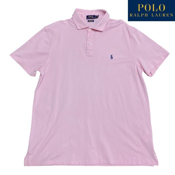 POLO ラルフローレン 半袖ポロシャツ メンズ L ピンク ロゴ刺繍 現行タグ RALPH LAUREN 薄手 ストレッチ