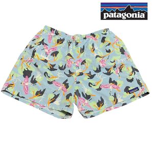 パタゴニア バギーズショーツ 総柄 ヘラサギ柄 水色 L 鳥柄 5インチ patagonia ショートパンツ ナイロン