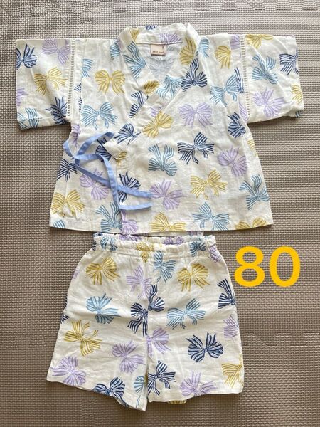 petit main リボン柄 甚平 80サイズ
