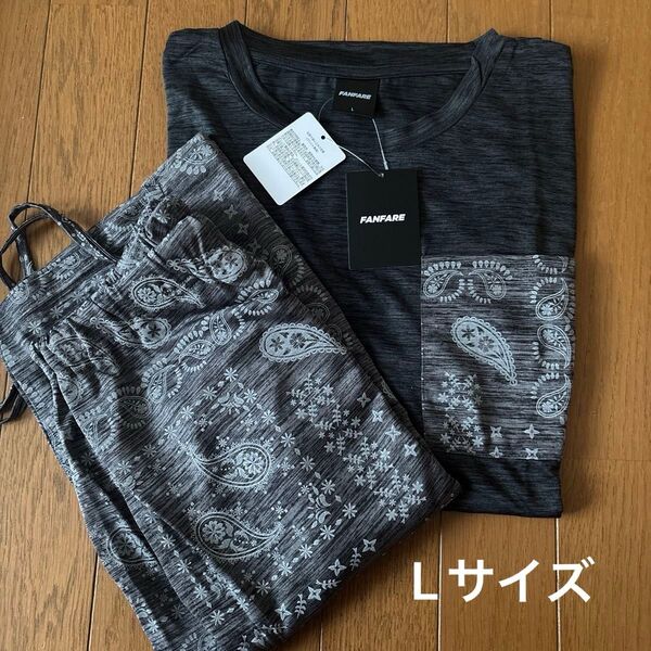 新品 タグ付き メンズ ルームウェア パジャマ 半袖Tシャツ ハーフパンツ Lサイズ ペイズリー柄