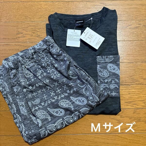未使用タグ付き メンズ ルームウェア パジャマ 半袖Tシャツ ハーフパンツ Mサイズ ペイズリー柄