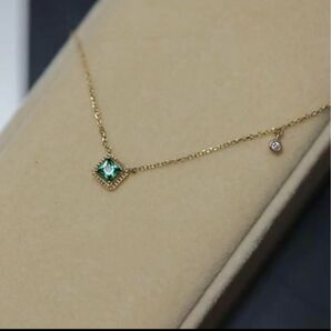 エメラルドとダイヤのネックレス ゴールド 四角 14kgp S925 スクエア