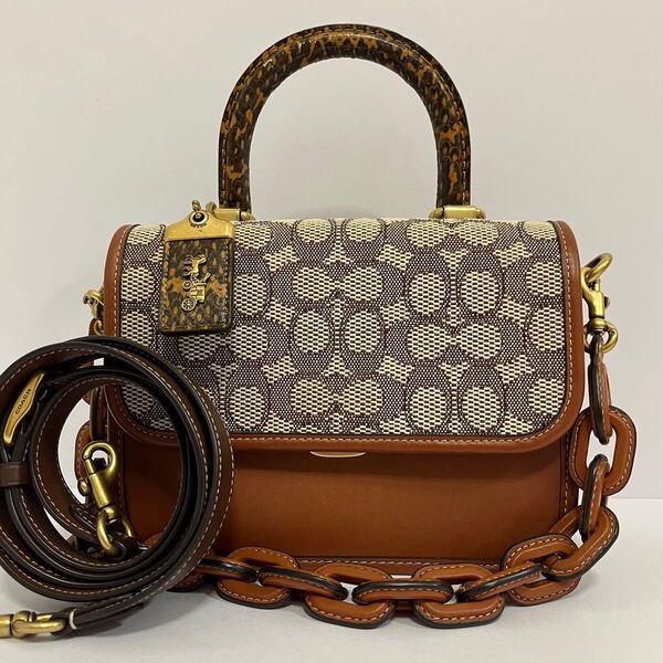 美品 COACH コーチ ローグ トップハンドル ショルダーバッグ ハンドバッグ ウィズ レザー チェーン C6861